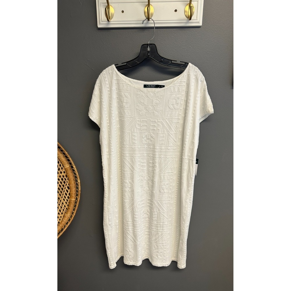 $135 Lauren Ralph‎ Lauren Womens XL Dress White Sheath Embroidered Coastal NWT